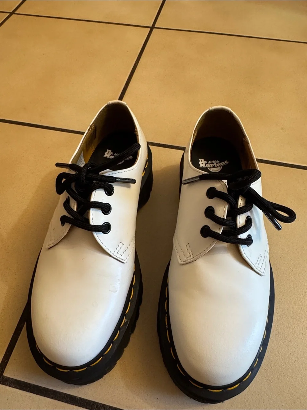 Dr Martens 1461 Quad Retro White Leather Platform Shoes